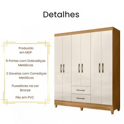 Guarda Roupa Casal Panamá 6 Portas Freijó Off White Moval - 5