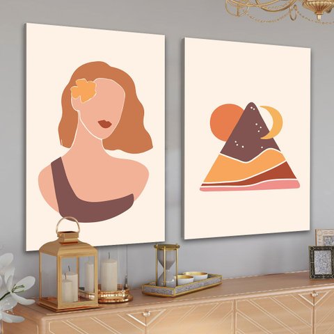 Conjunto Quadros Decoração Sala de Estar Modernos Minimalistas em Tecido Canvas