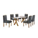 Ver imagem 2 de Conjunto Sala de Jantar 6 Lugares Mesa Munique com Tampo com Vidro e Cadeiras Madeira Maciça Imperia