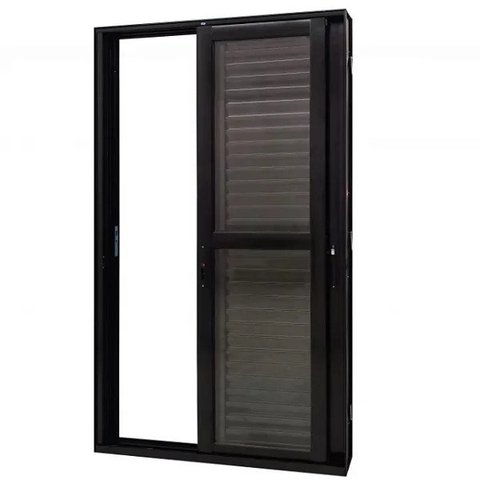 Porta Balcão de Aluminio Preto com Veneziana /3 Folhas 2,10x1,20 Linha 25