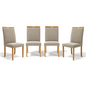 Kit com 4 Cadeiras Maiara Madeira Maciça Estofadas para Mesa de Jantar Veludo Bege 102