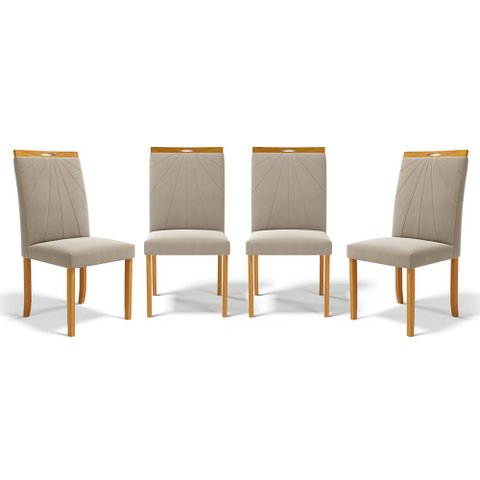 Kit com 4 Cadeiras Maiara Madeira Maciça Estofadas para Mesa de Jantar Veludo Bege 102