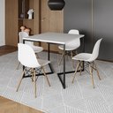 Ver imagem 1 de Mesa Jantar Industrial Branca Quadrada 90x90 Base V Ferro Preto com 4 Cadeiras Eames Eiffel Brancas