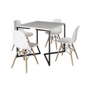 Ver imagem 2 de Mesa Jantar Industrial Branca Quadrada 90x90 Base V Ferro Preto com 4 Cadeiras Eames Eiffel Brancas