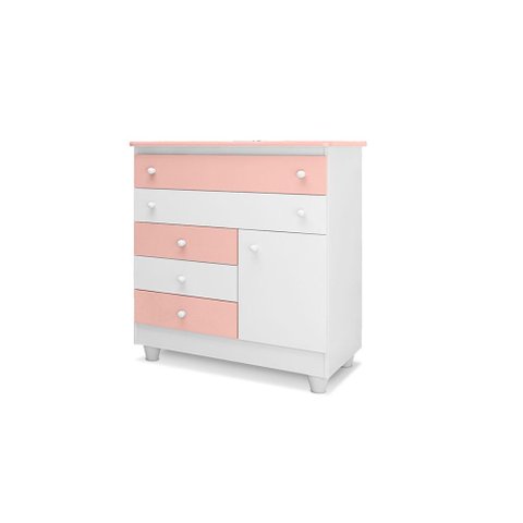 Cômoda Adhara 5 Gavetas 1 Porta Branco/rosê - Peternella