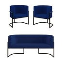 Ver imagem 1 de Kit 2 Poltronas + Sofá 2 Lugares Base de Metal Black Balaqui Cor:azul Marinho