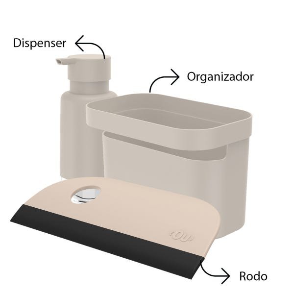 Conjunto 3 peças Kit para Organizar Pia Dispenser Rodo Ou:Bege - 2