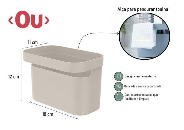 Conjunto 3 peças Kit para Organizar Pia Dispenser Rodo Ou:Bege - 3