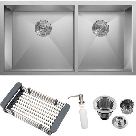 Cuba Dupla Inox 304 Quadrada Gourmet Plana Cozinha 880x400 Assimétrica com Acessórios EuroCubas SQ90