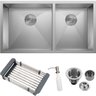 Cuba Dupla Inox 304 Quadrada Gourmet Plana Cozinha 880x400 Assimétrica com Acessórios EuroCubas SQ90 - 1