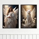 Ver imagem 1 de Kit 2 Quadros Gato Anjo 24x18cm - com Vidro:moldura Branca