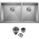 Ver imagem 1 de Cuba Dupla Inox 304 Quadrada Gourmet Plana Cozinha 880x400 Assimétrica com Válvula EuroCubas SQ902