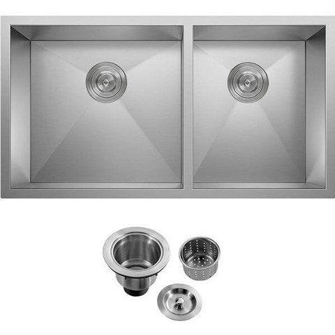 Cuba Dupla Inox 304 Quadrada Gourmet Plana Cozinha 880x400 Assimétrica com Válvula EuroCubas SQ902