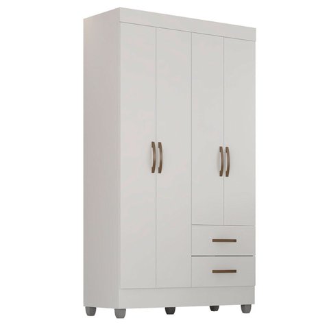 Guarda-roupa Solteiro Grande 4 Portas 2 Gavetas e 4 Prateleiras Lisa Mdp Branco