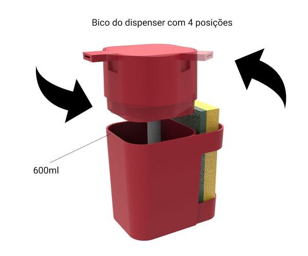 Dispenser de Pia com Multi Posições Portátil 600 ml Soprano:Vermelho - 5