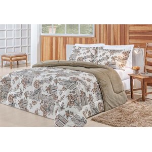 Coberdrom Edredom Dupla Face Estampado Cobertor Manta Felpuda Cama Casal Queen Avelã