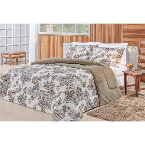 Coberdrom Edredom Dupla Face Estampado Cobertor Manta Felpuda Cama Casal Queen Avelã