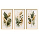 Ver imagem 3 de Kit 3 Quadros Folhagem Verde Dourado Aquarela com Moldura Dourada