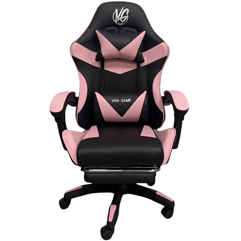 Cadeira Gamer Escritório Ergonômica Viva Game Duo Relax Rosa com Preto Couro Sintético