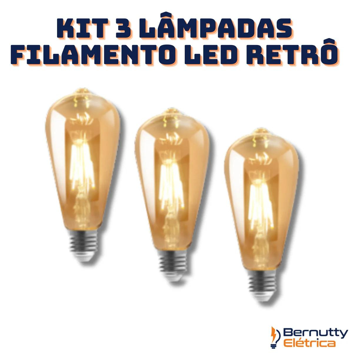 Kit 3 Lâmpada Filamento Led Retrô Decoração Vintage 4w Quente St64 Soquete Bocal E27 - 2