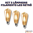 Ver imagem 2 de Kit 3 Lâmpada Filamento Led Retrô Decoração Vintage 4w Quente St64 Soquete Bocal E27