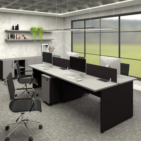 Plataforma 2,70m C/ Divisória 4 Pessoas e 2 Gav. Cs Pre F5 Cor:cinza Sagrado com Preto