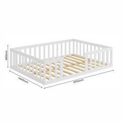 Cama Montessoriana Casal Nemargi Madeira Maciça com Grade Branco - 3