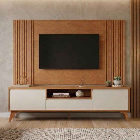 Rack com Painel para TV até 65 Polegadas 237cm x 201cm Ripado 100% MDF Piazza