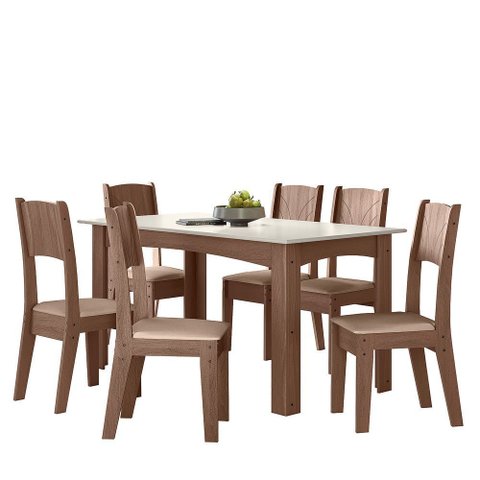 Conjunto Sala de Jantar Alice 1,56 com 6 Cadeiras Amendoa 51c