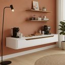 Ver imagem 1 de Rack Suspenso Slim Curvo 160cm para Tv até 55” Moderno Luxo Mdp/mdf com Portas Basculantes Branco Ce