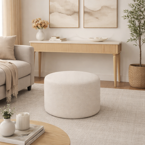 Puff Puffer Redondo Decorativo Descanso Sala Quarto Charme