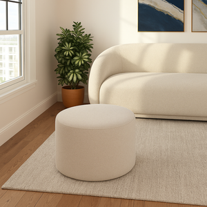 Puff Puf Banqueta Redondo Linho Bege