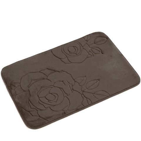 Tapete de Banheiro - Flor - 60cm x 40cm - Marrom - Blanco