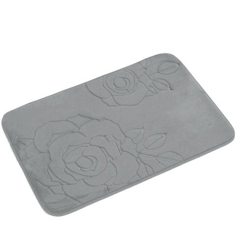 Tapete de Banheiro - Flor - 60cm x 40cm - Cinza - Blanco