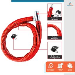 Cadeado para Moto Trava Bicicleta Starfer 1,20m X 24mm com Chave Tubular Segurança e Resistência Con - 2