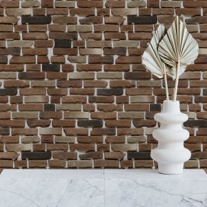 Papel de Parede Adesivo Tijolinho Envelhecido Marrom 12m