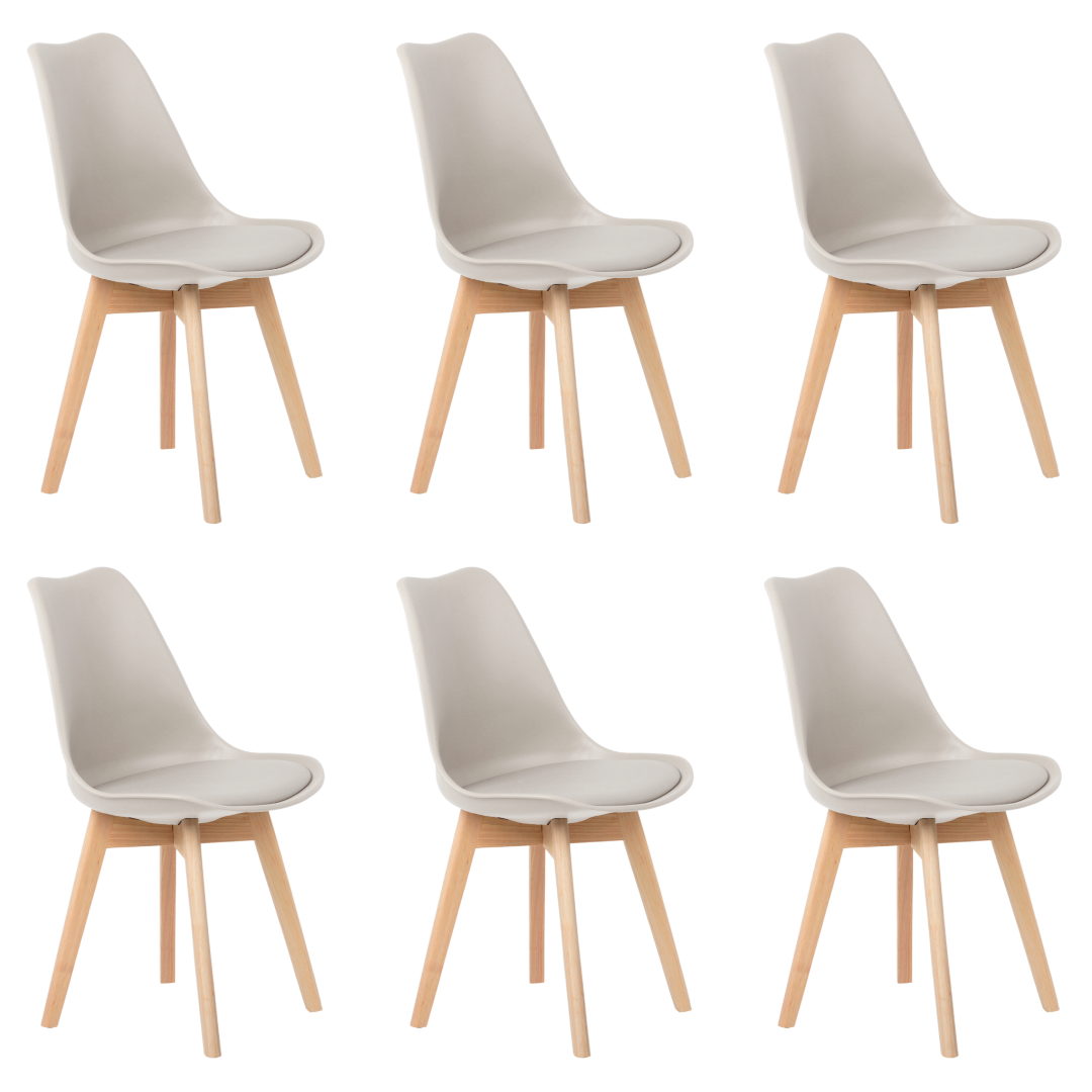 Kit 6 Cadeiras Jantar Eames Wood Leda Design Estofada Nude