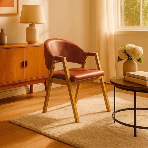 Poltrona Cadeira Estofada Sala Recepção Escritório Kiora:Ocre/Liso