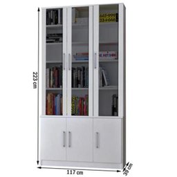 Estante de Livros 6 Portas com Portas Sup. Vidro Fume 12801282 Branco Foscarini - 3