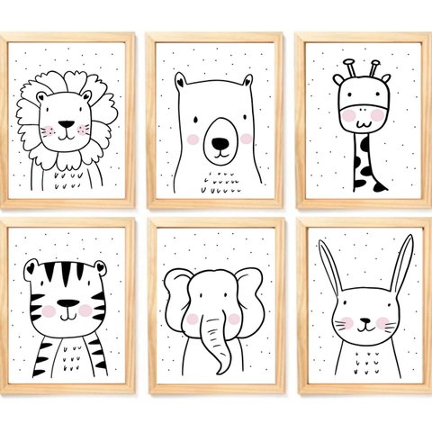 Quadro Infantil Safari 6 un A4 vidro e pendurador