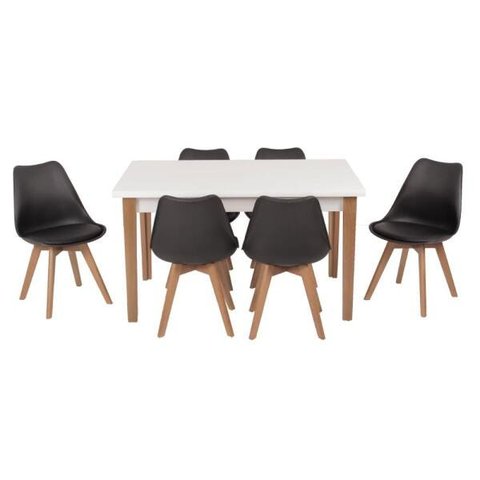 Conjunto Mesa de Jantar Juliette Branca 135cm com 6 Cadeiras Leda - Preta