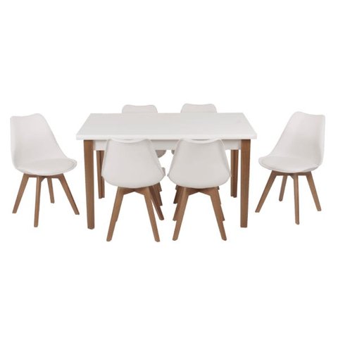Conjunto Mesa de Jantar Juliette Branca 135cm com 6 Cadeiras Leda - Branca