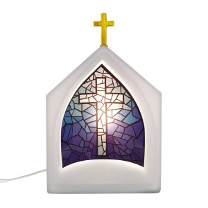 Luminária de Mesa Capela Oratória Vitral Azul