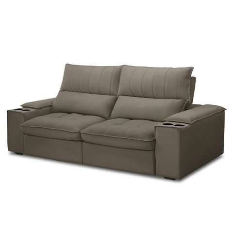 Sofá Retrátil 3 Lugares com Porta Copo 210cm Andes F05 Veludo Marrom - Mpozenato