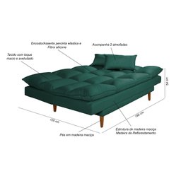 Sofá Cama Casal 3 Lugares Andorra Suede Verde 403 Império Estofados - 7