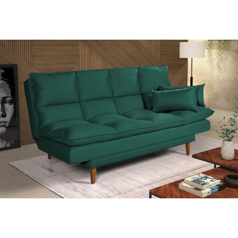 Sofá Cama Casal 3 Lugares Andorra Suede Verde 403 Império Estofados