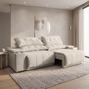Ver imagem 1 de Sofá com Porta Copos Carregador USB Ret Rec Arizona 2,30m Velosuede - Netsofas - Bege