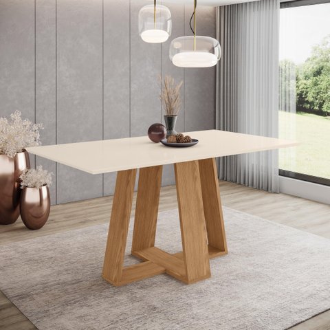Mesa de Jantar Lins 160 S/ Vidro Nature/off White - Henn
