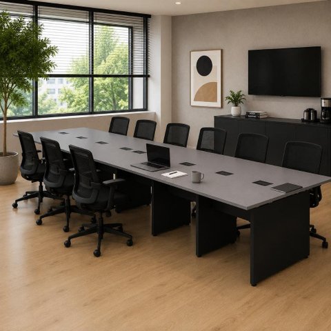 Plataforma de Trabalho 6,00 m para 10 Pessoas com Caixas de Tomadas e Pés Painel F5 Office Cor: