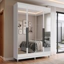 Ver imagem 1 de Guarda-Roupa Solteiro com Pés 4 Portas Batentes com Espelhos Branco/Branco/Preto Venus Madesa